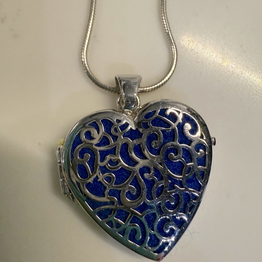 Blue and Sterling Silver Heart Locket. Great gift for Valentines Day